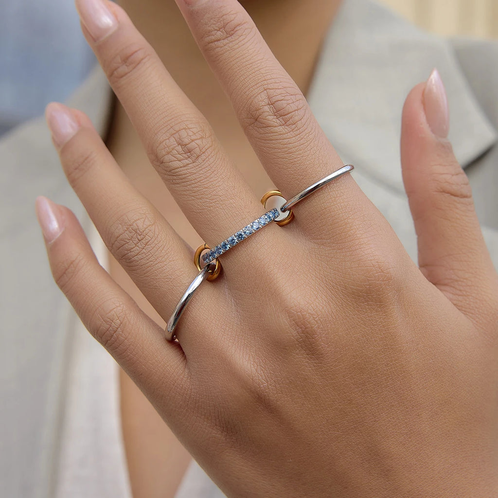 Two-Tone Crystal Ring — Stainless Steel · PS229