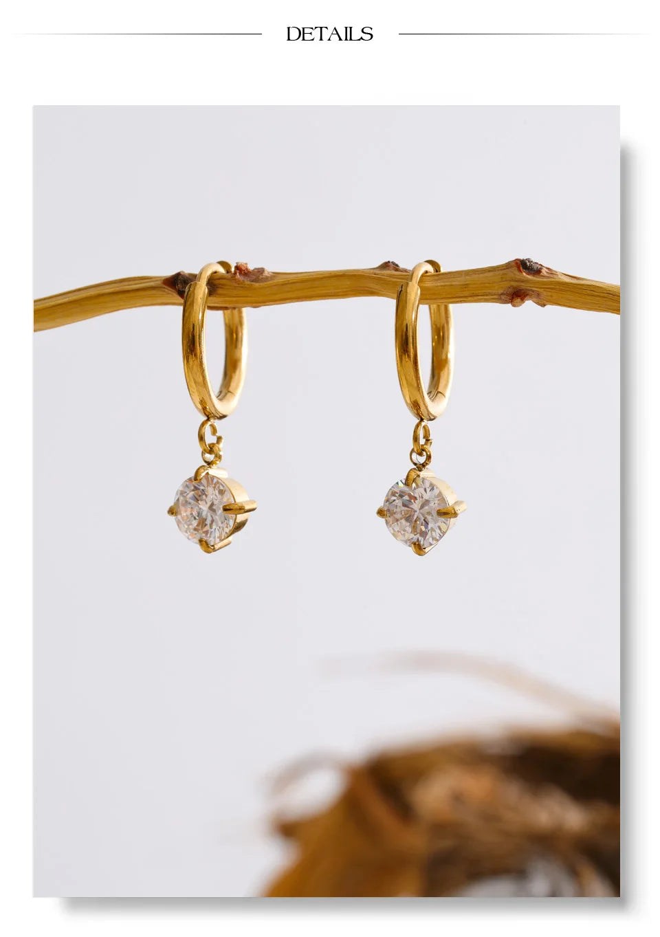 Cubic Zirconia Geometric Earrings — Gold-Plated Stainless Steel with Cubic Zirconia · PS1300