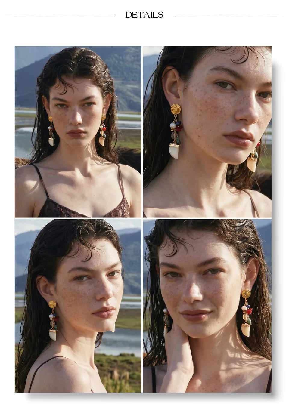 Resin natural stone geometric earrings in gold-plated stainless steel with natural stone and resin.