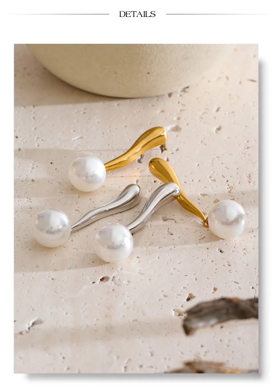 Pearl geometric earrings in gold-plated stainless steel with pearl.