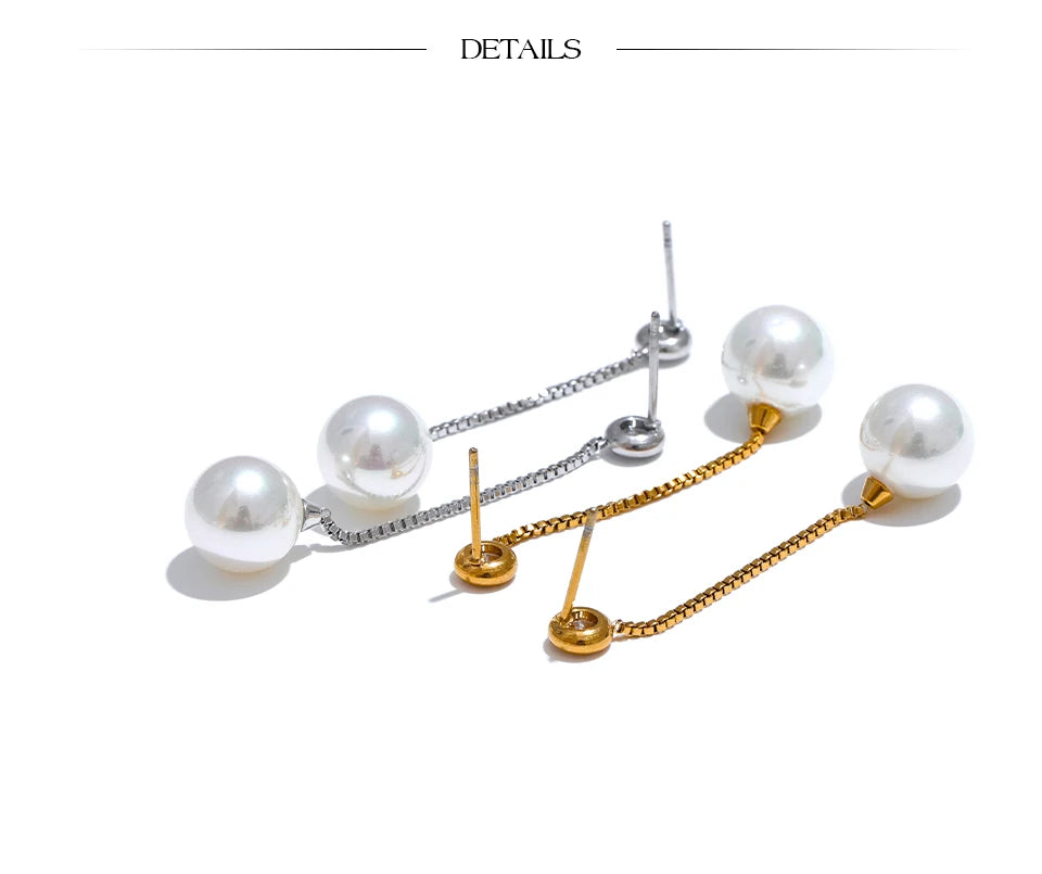Pearl Geometric Chain Earrings — Gold-Plated Stainless Steel with Pearl · PS1602
