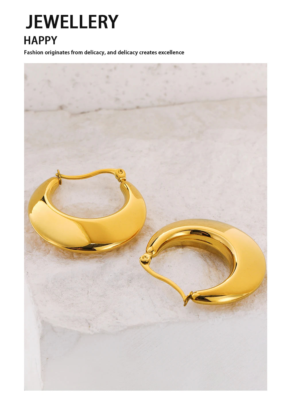 Hoop Earrings Chunky Glossy Metallic — 316L Stainless Steel · PS415