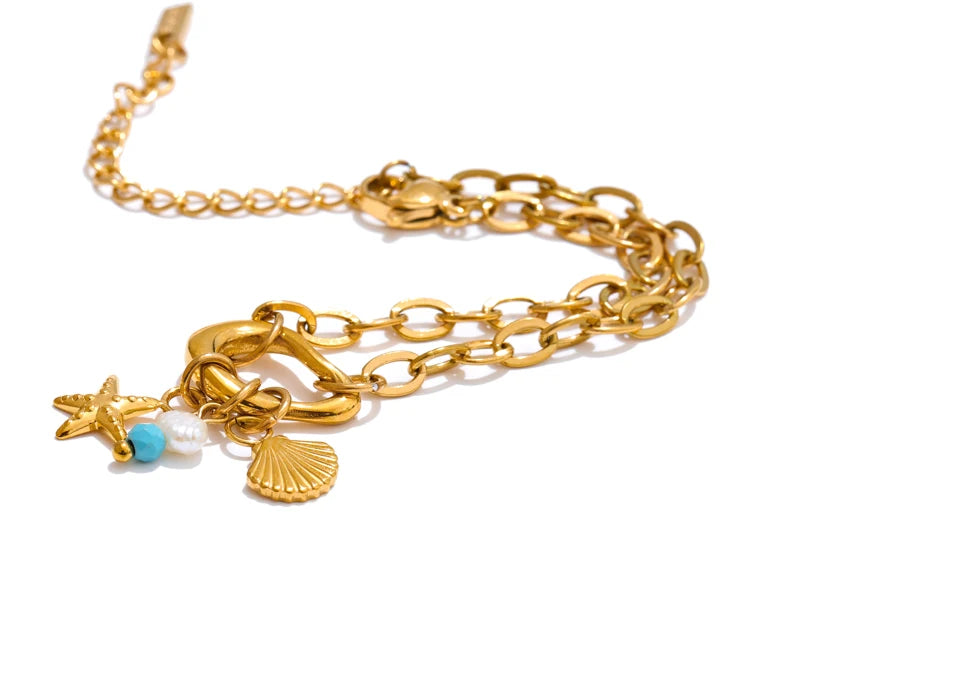 Freshwater Pearl Geometric Chain Bracelet — Gold-Plated Stainless Steel with Freshwater Pearl · PS1874
