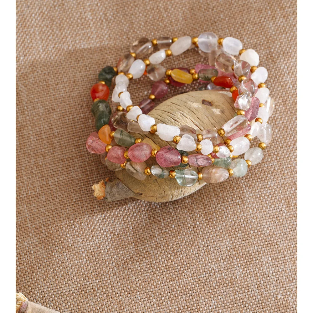 Natural Stone Beaded Geometric Bracelet — Gold-Plated Stainless Steel with Natural Stone · PS1019