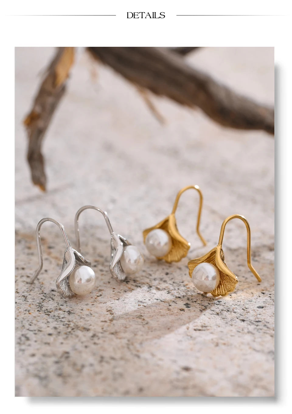 Pearl earrings in gold-plated stainless steel with pearl.