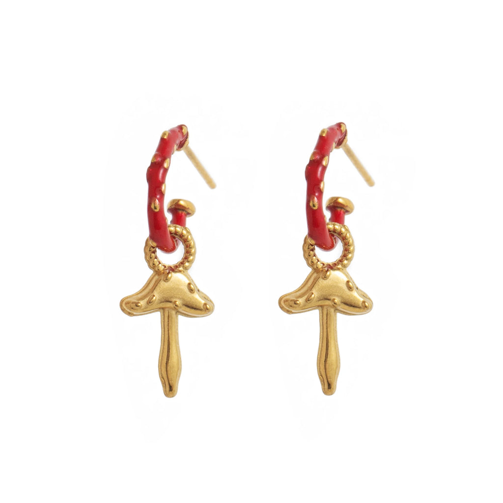 Vintage mushroom earrings with a female niche temperament, earrings with gold plating and color retention
