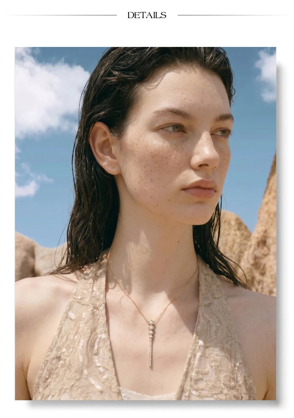 Cubic zirconia geometric necklace in gold-plated stainless steel with cubic zirconia.