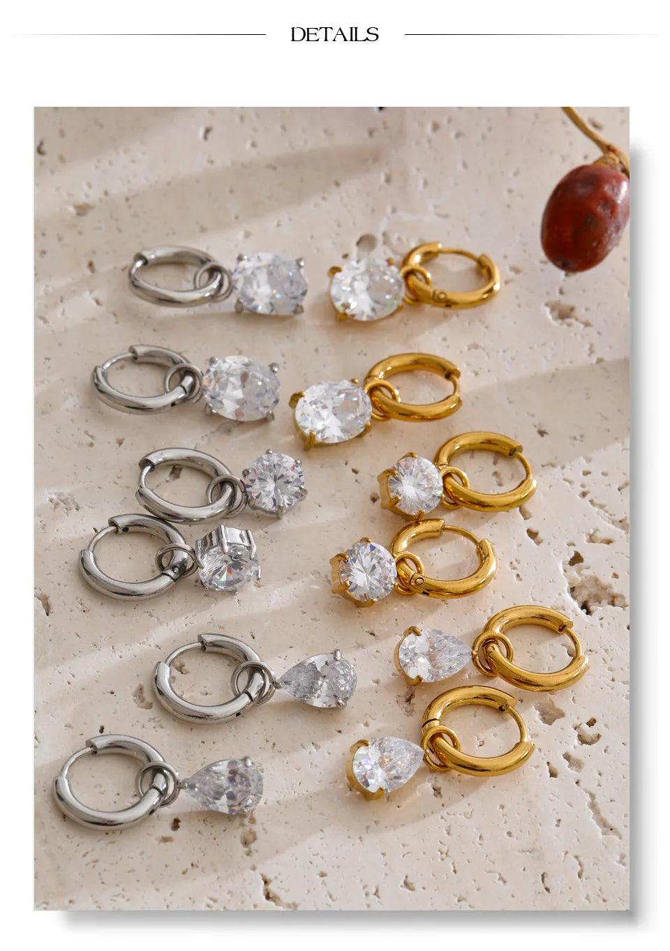 Cubic Zirconia Geometric Earrings — Gold-Plated Stainless Steel with Cubic Zirconia · PS1881