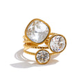 Crystal multi-color geometric ring in 18K gold-plated stainless steel with crystal.