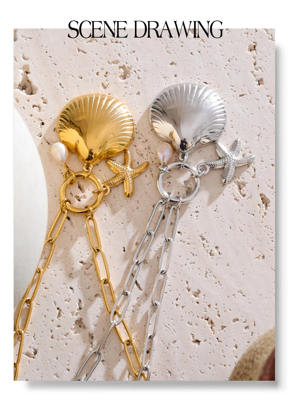 Freshwater Pearl Shell Star Necklace — Gold-Plated Stainless Steel with Freshwater Pearl and Shell · PS2305