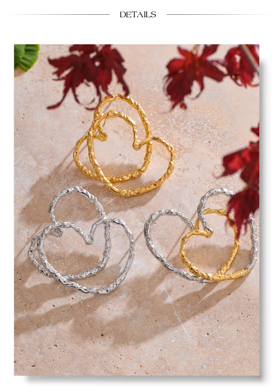 Heart minimalist earrings in gold-plated stainless steel.