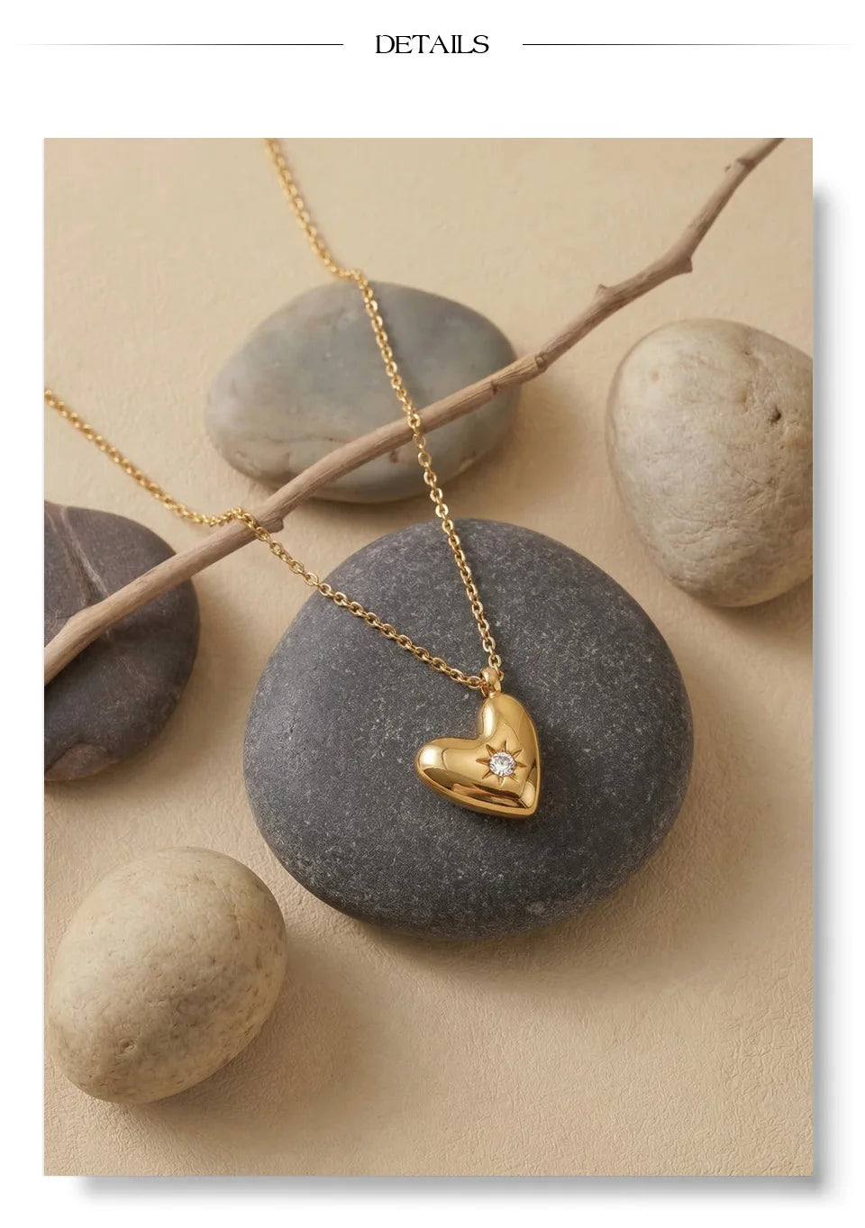 Cubic zirconia heart necklace in gold-plated stainless steel with cubic zirconia.