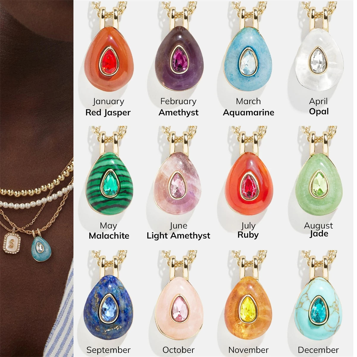 【DIY Pendant】Genuine Gold Plated Copper Birthstone Charm Pendant - PC016