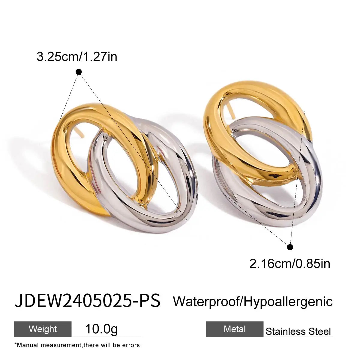 Two-Tone Oval Link Earrings — Stainless Steel · PS101
