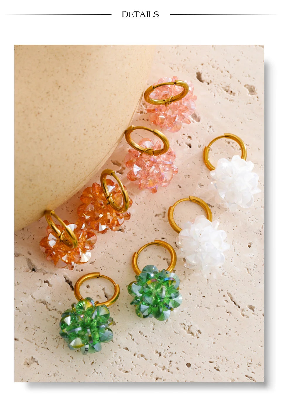 Crystal Flower Geometric Earrings — Gold-Plated Stainless Steel with Crystal · PS1990