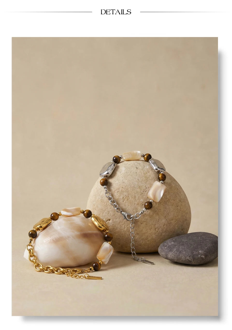 Shell Natural Stone Geometric Bracelet — Gold-Plated Stainless Steel with Natural Stone and Shell · PS1170