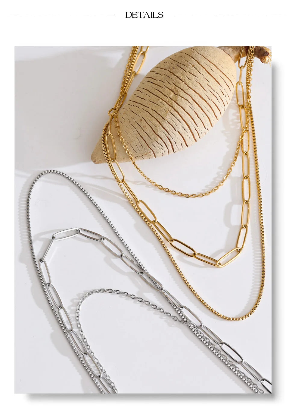 Geometric chain necklace in gold-plated stainless steel.