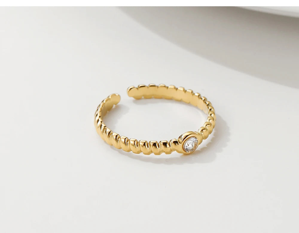 Zircon Adjustable Opening Irregular Shape Ring — 316L Stainless Steel · PS444