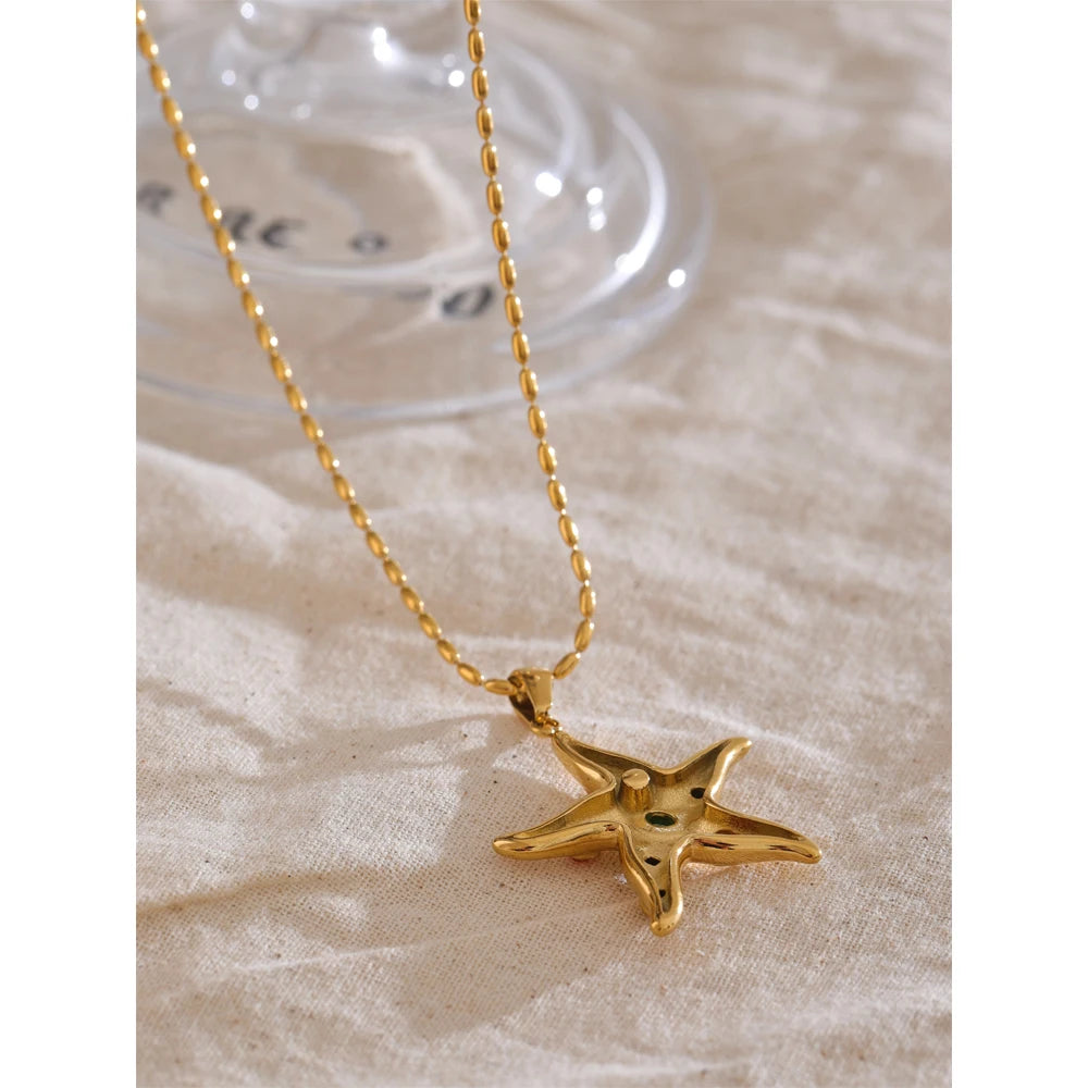 Cubic Zirconia Star Multi-Color Necklace — Gold-Plated Stainless Steel with Cubic Zirconia · PS2308