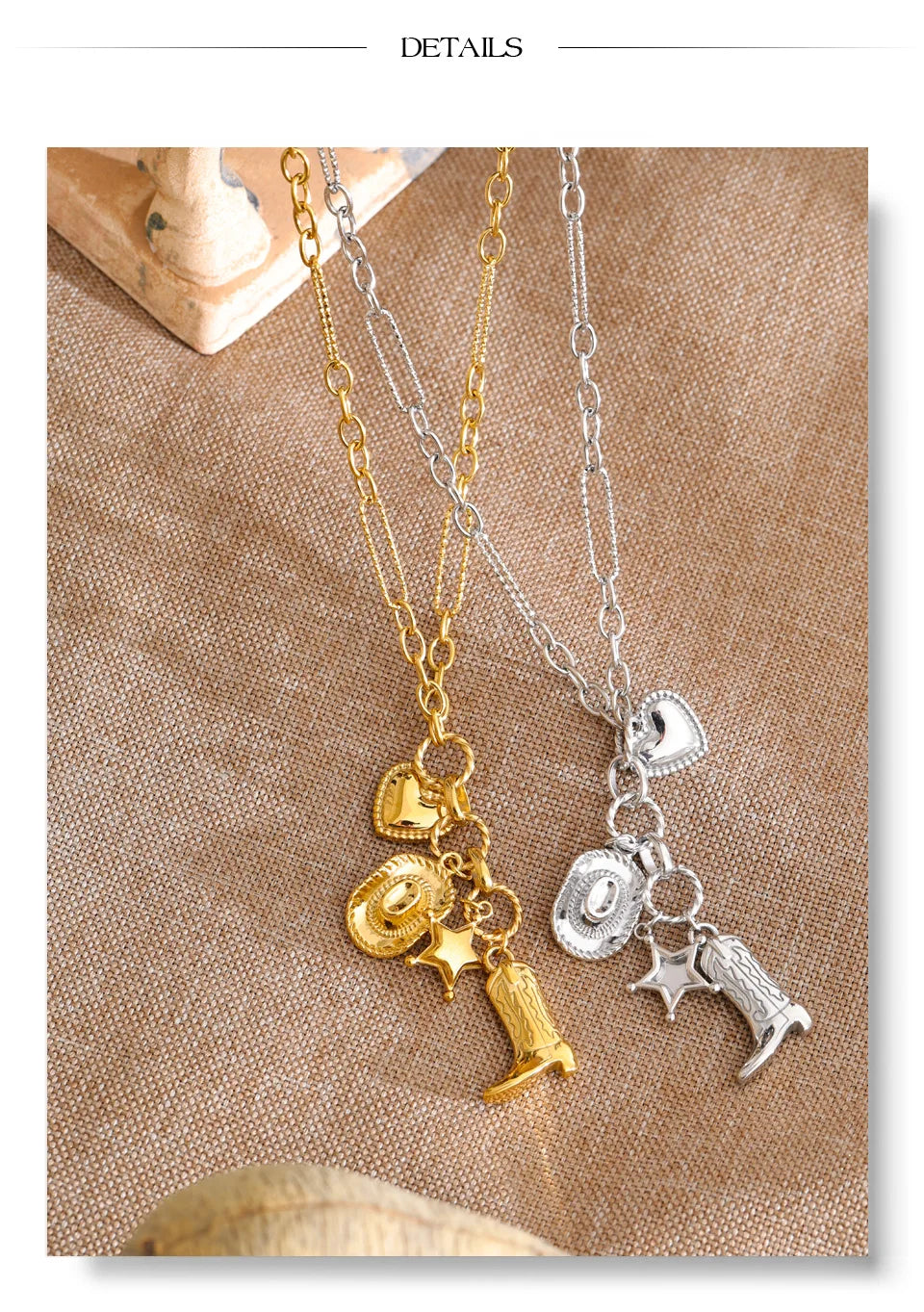 Heart star geometric necklace in gold-plated stainless steel.
