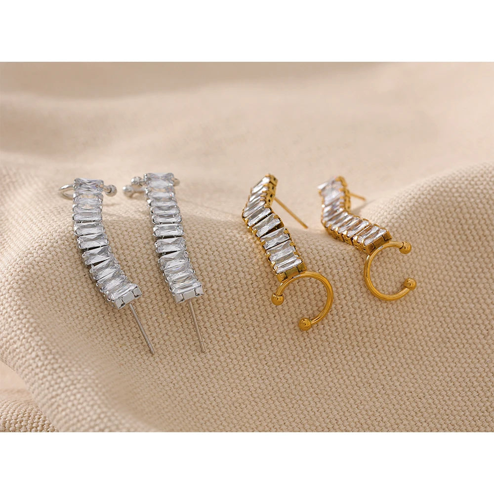 Cubic Zirconia Geometric Earrings — 18K Gold-Plated Stainless Steel with Cubic Zirconia · PS1655
