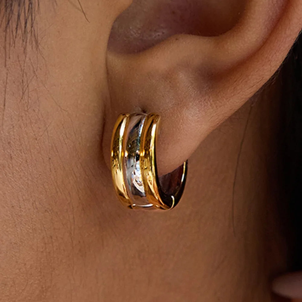 Two-Tone Crystal Hoop Earrings — Stainless Steel · PS118