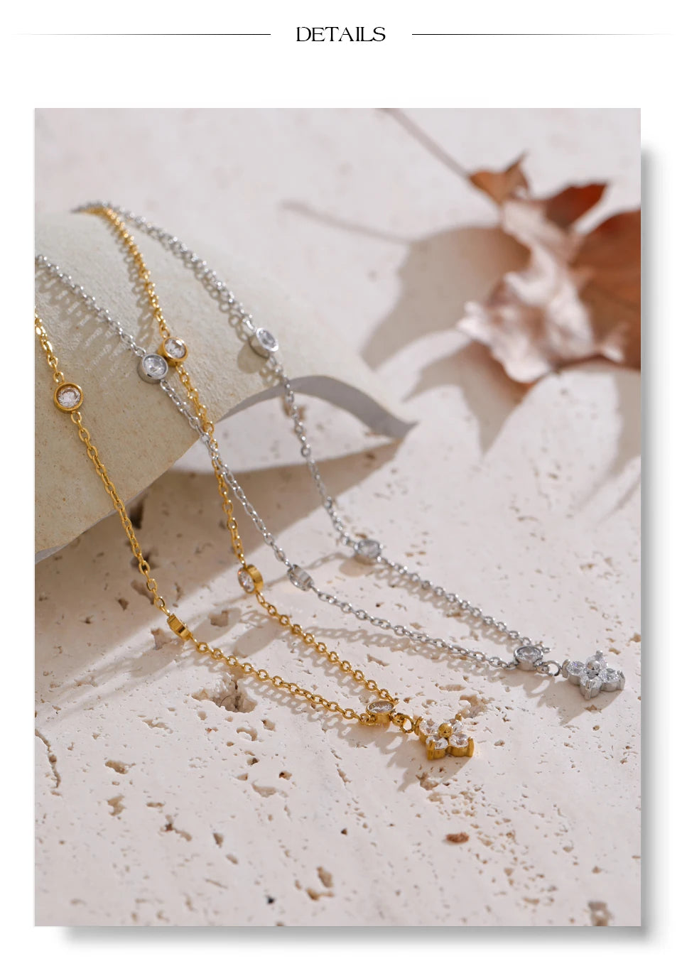 Cubic zirconia flower necklace in gold-plated stainless steel with cubic zirconia.