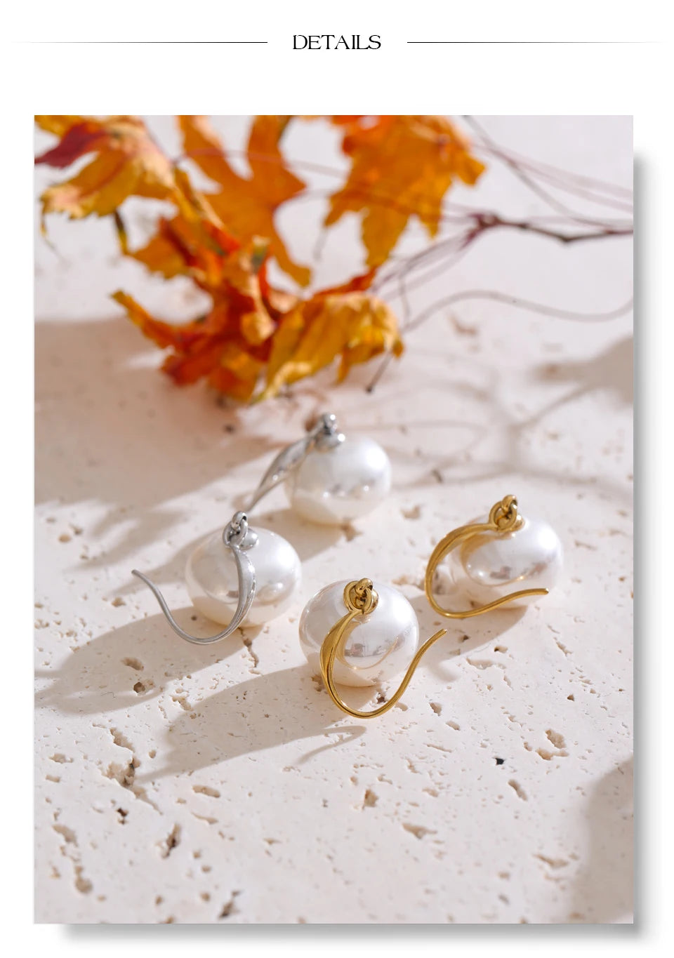 Pearl geometric earrings in gold-plated stainless steel with pearl.