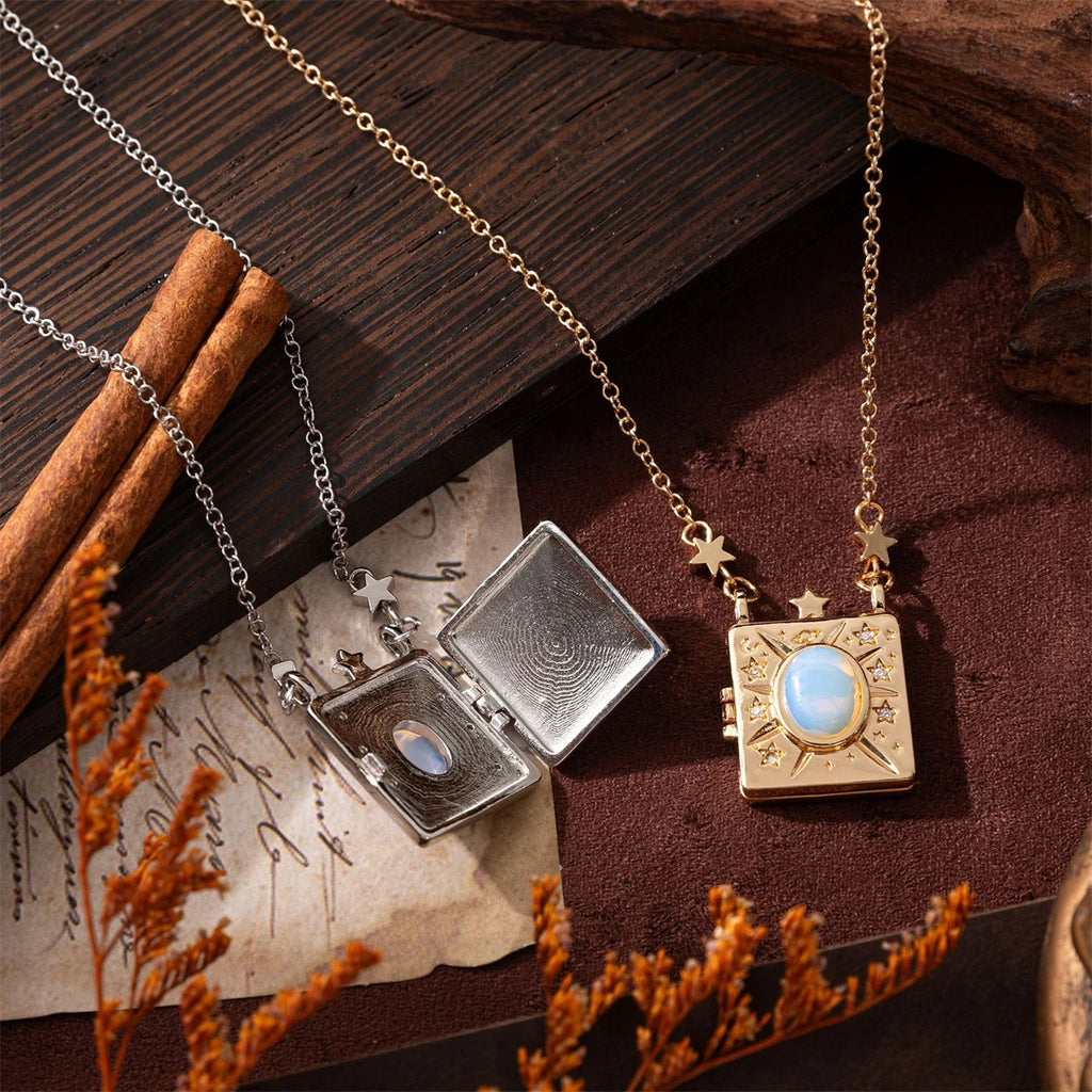 Album Necklace, love words, vows women's retro accessories, women's moon plated gold color preservation gifts