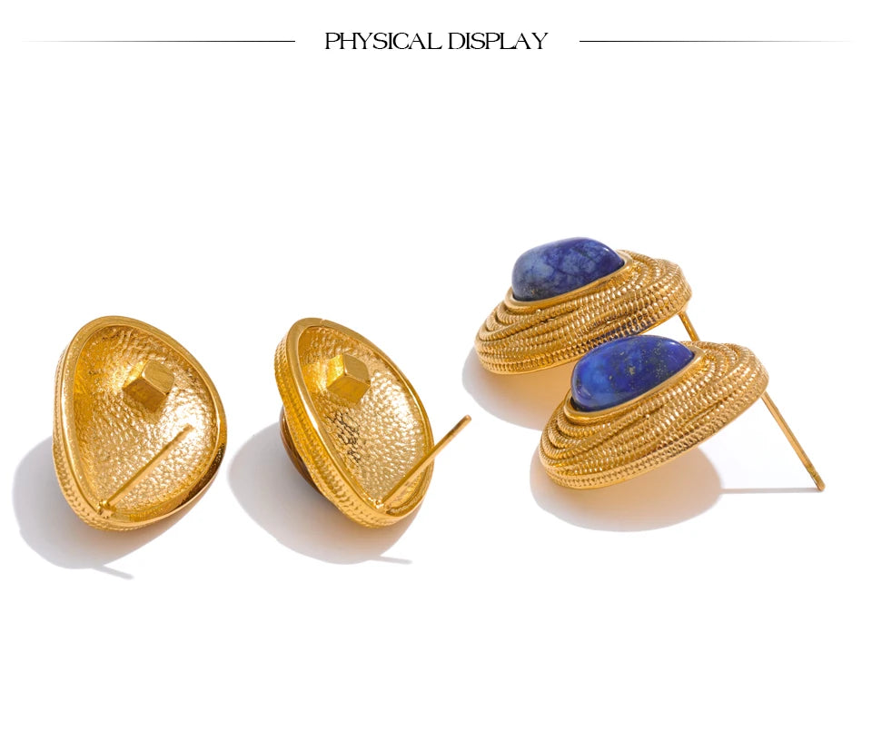 Natural stone geometric earrings in gold-plated stainless steel with natural stone.