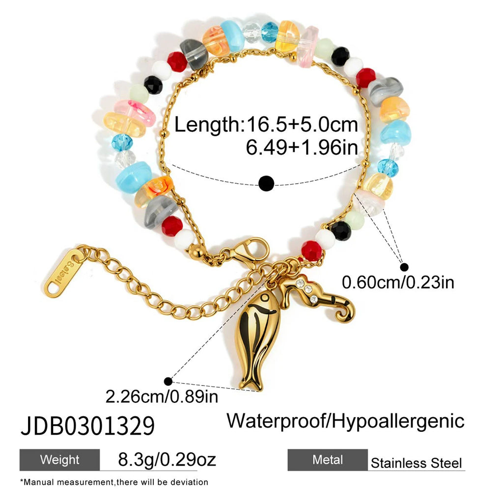 Color Bead Fish Necklace — Stainless Steel · PS164