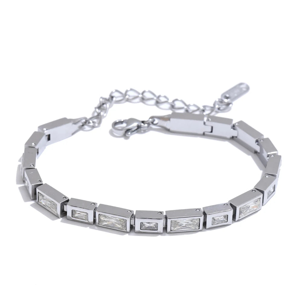 Cubic Zirconia Geometric Chain Bracelet — Gold-Plated Stainless Steel with Cubic Zirconia · PS1955