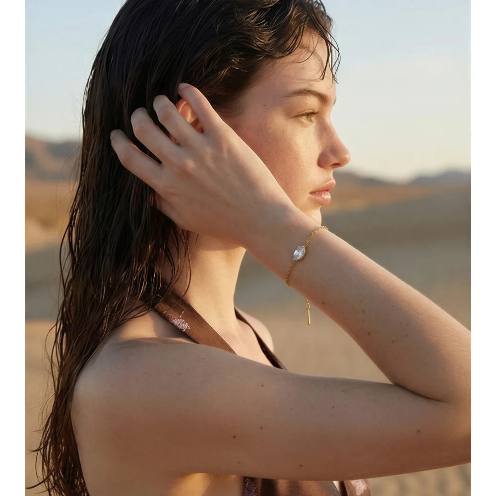 Cubic Zirconia Geometric Chain Bracelet — Gold-Plated Stainless Steel with Cubic Zirconia · PS1057