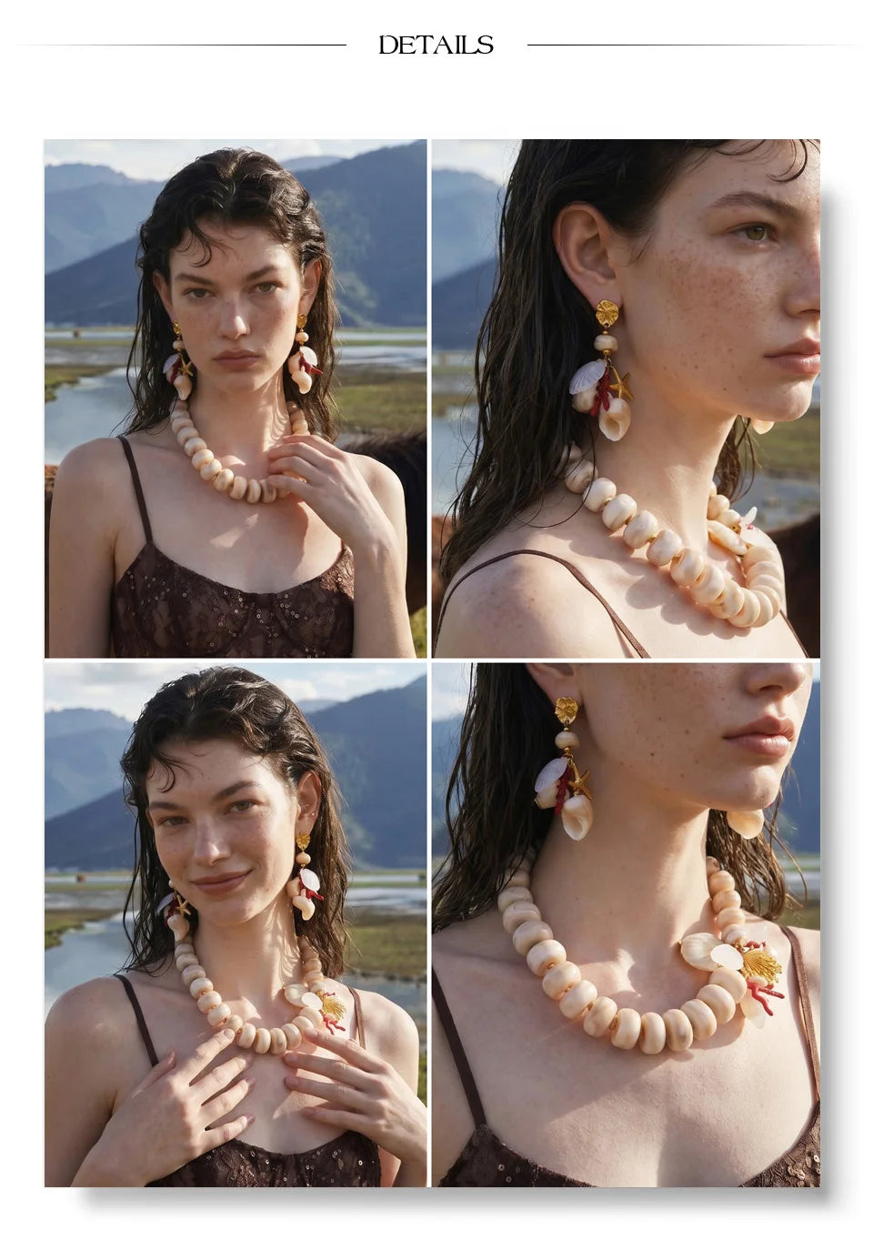 Shell resin star earrings in gold-plated stainless steel with shell and resin.