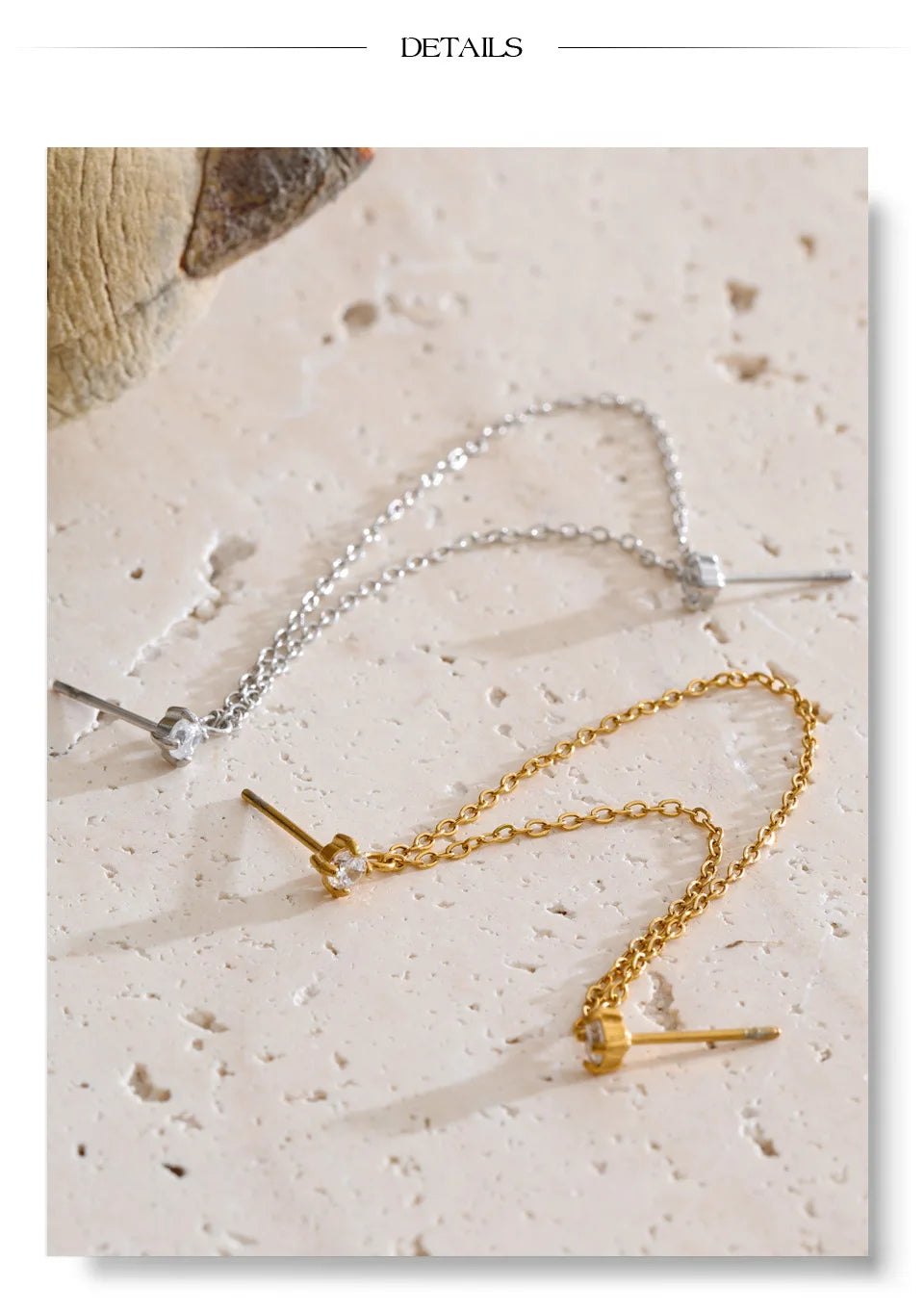 Cubic zirconia geometric chain earrings in gold-plated stainless steel with cubic zirconia.