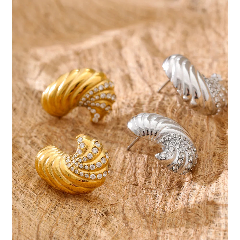 Cubic Zirconia Geometric Earrings — Gold-Plated Stainless Steel with Cubic Zirconia · PS917
