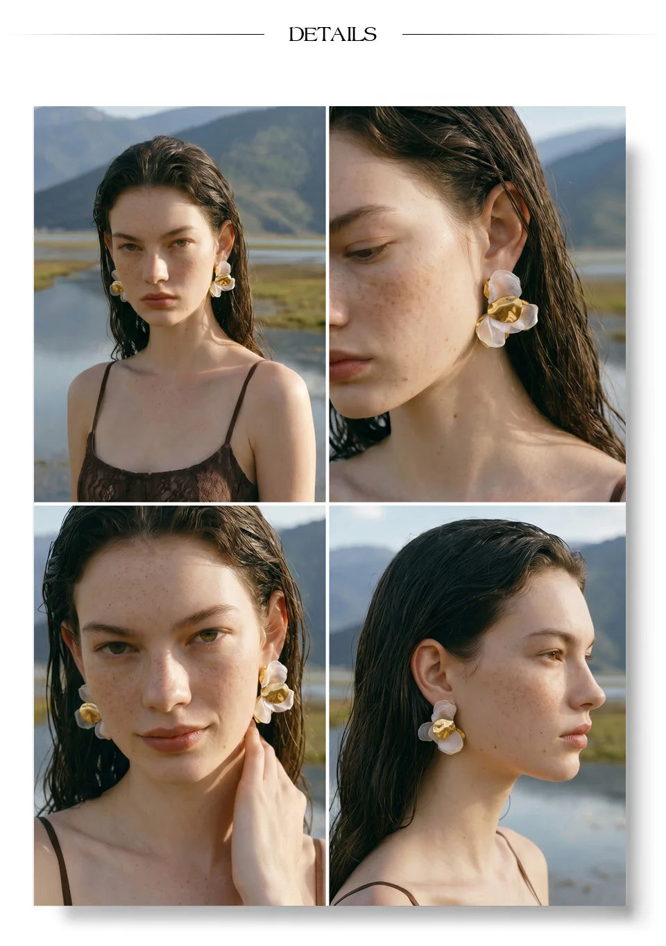 Flower earrings in gold-plated stainless steel.
