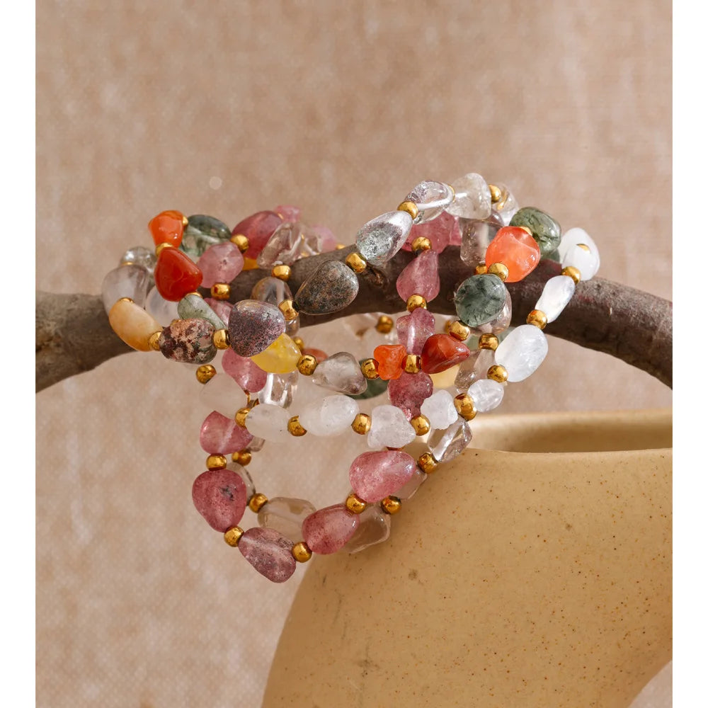 Natural Stone Beaded Geometric Bracelet — Gold-Plated Stainless Steel with Natural Stone · PS1019