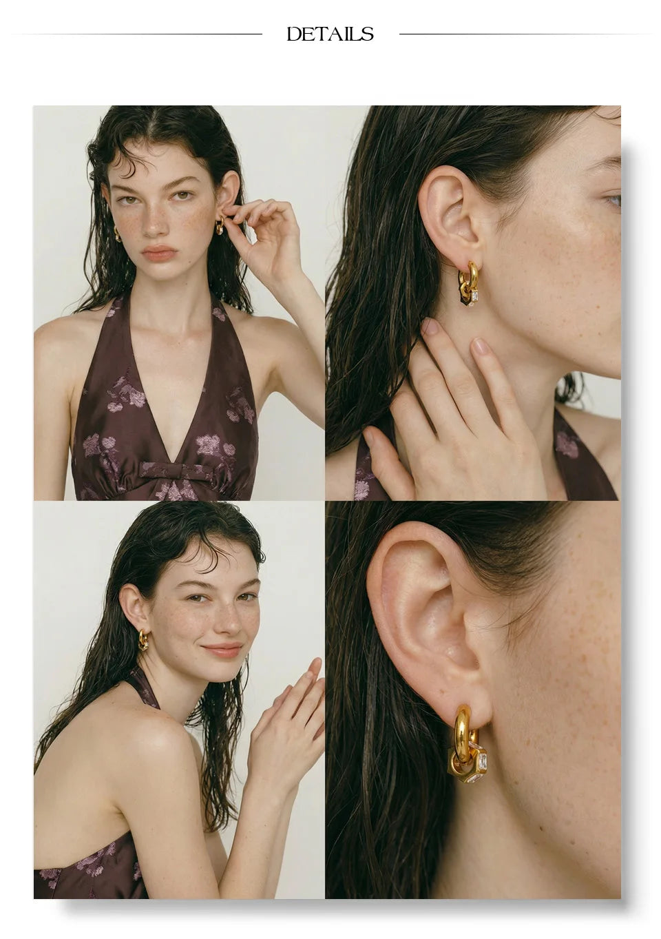 Cubic Zirconia Geometric Earrings — Gold-Plated Stainless Steel with Cubic Zirconia · PS1309