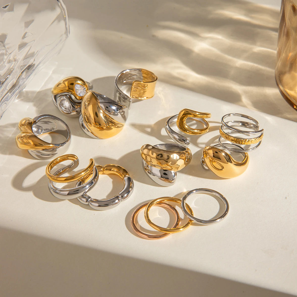 Pearl Shell Ring Stack — Stainless Steel · PS258
