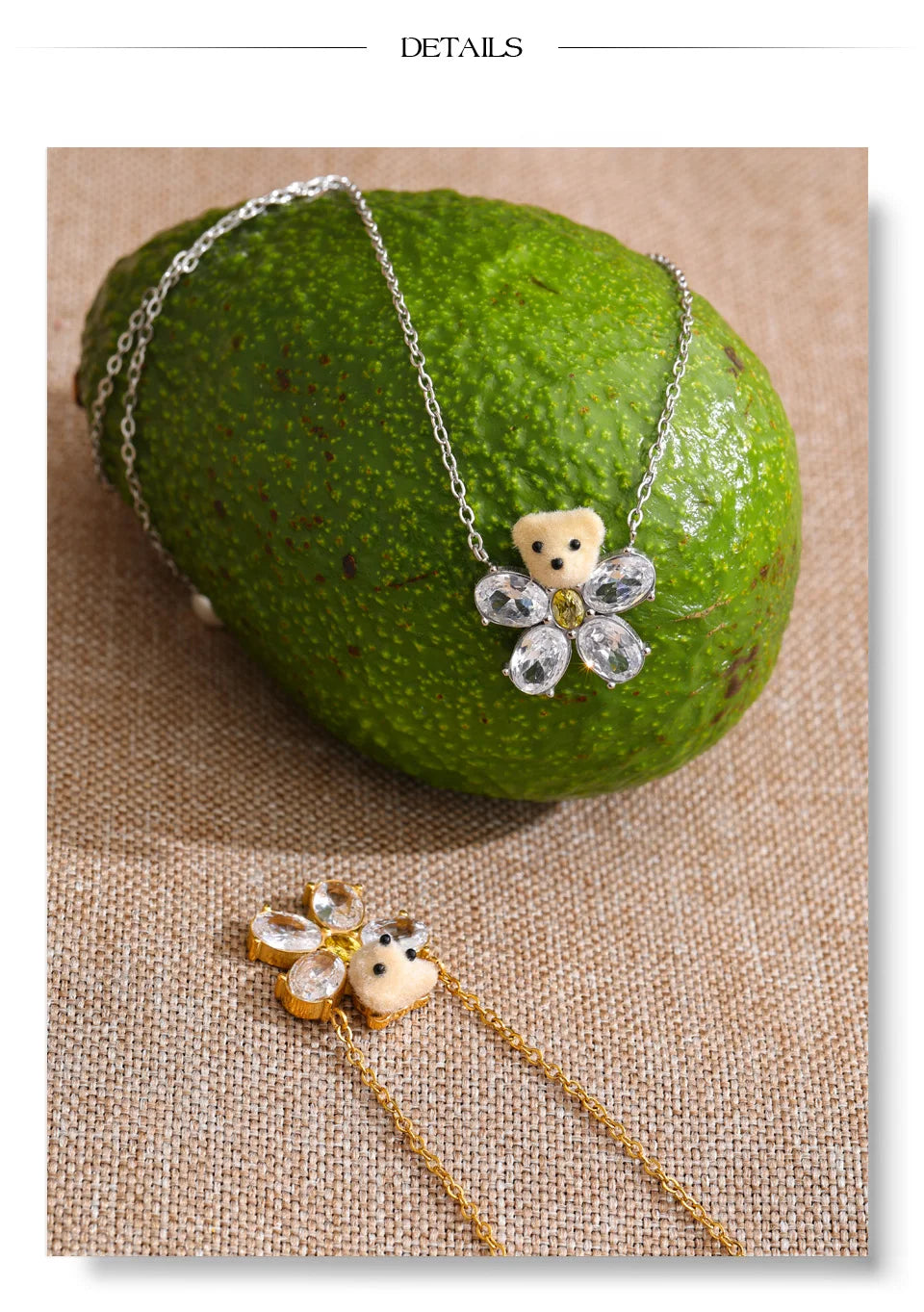 Cubic zirconia flower necklace in gold-plated stainless steel with cubic zirconia.