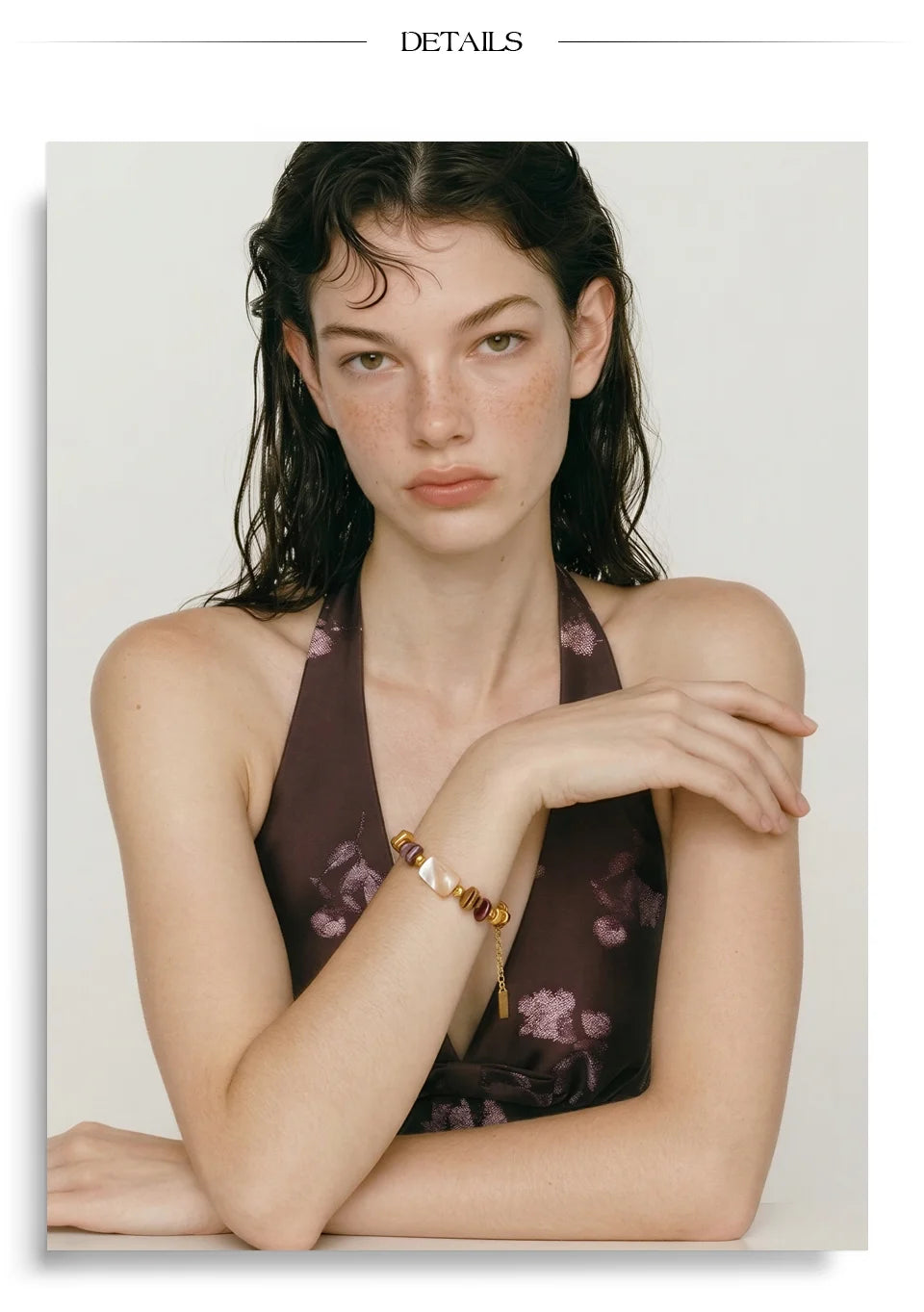 Shell Natural Stone Geometric Bracelet — Gold-Plated Stainless Steel with Natural Stone and Shell · PS1168