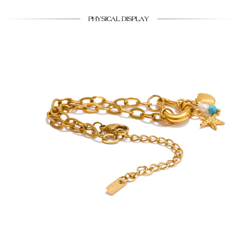 Freshwater Pearl Geometric Chain Bracelet — Gold-Plated Stainless Steel with Freshwater Pearl · PS1874