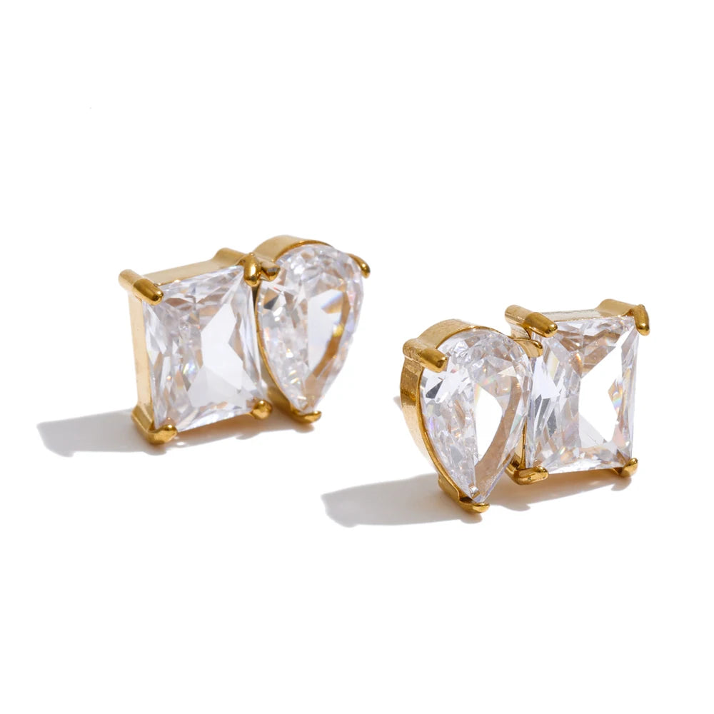 Cubic Zirconia Geometric Earrings — Gold-Plated Stainless Steel with Cubic Zirconia · PS1388