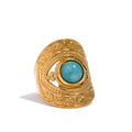 Red natural stone vintage ring in gold-plated stainless steel with natural stone.