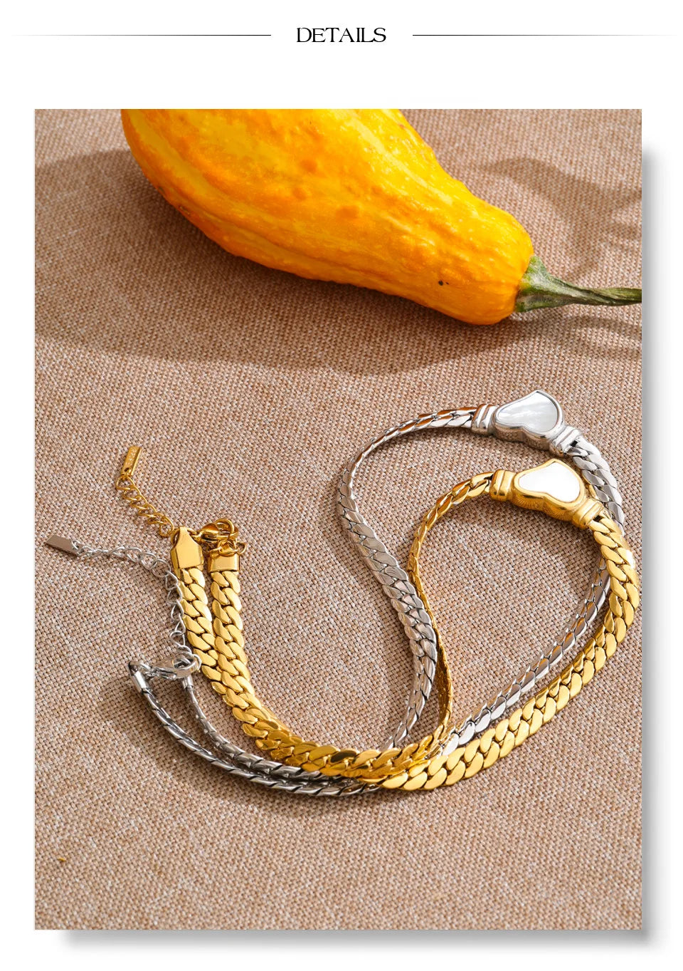 Shell heart chain necklace in gold-plated stainless steel with shell.