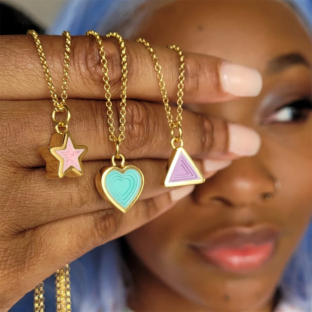 Love Star Stainless Steel Geometric Necklace Vacuum Gold Plated 18k Color Preserving