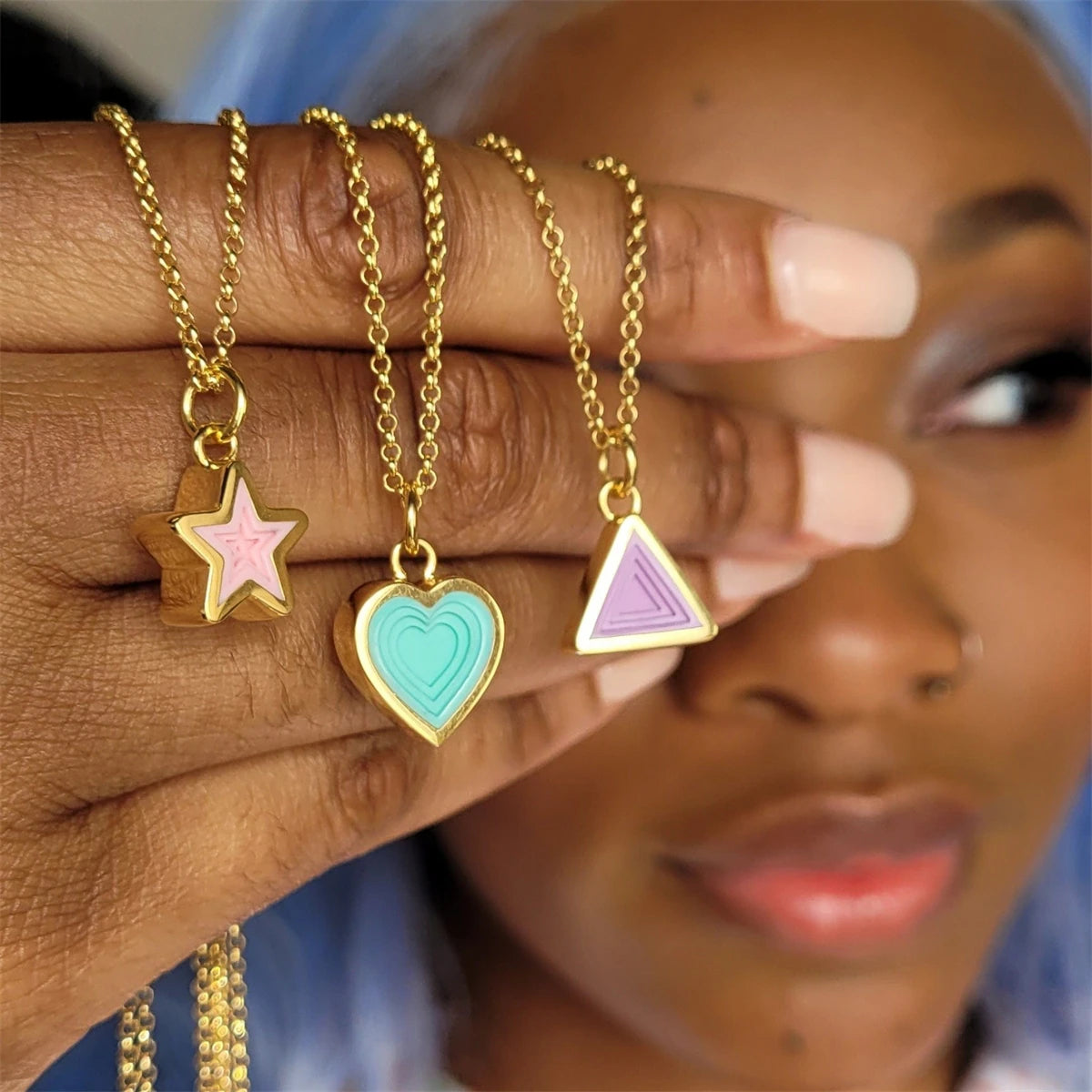 Love Star Stainless Steel Geometric Necklace Vacuum Gold Plated 18k Color Preserving