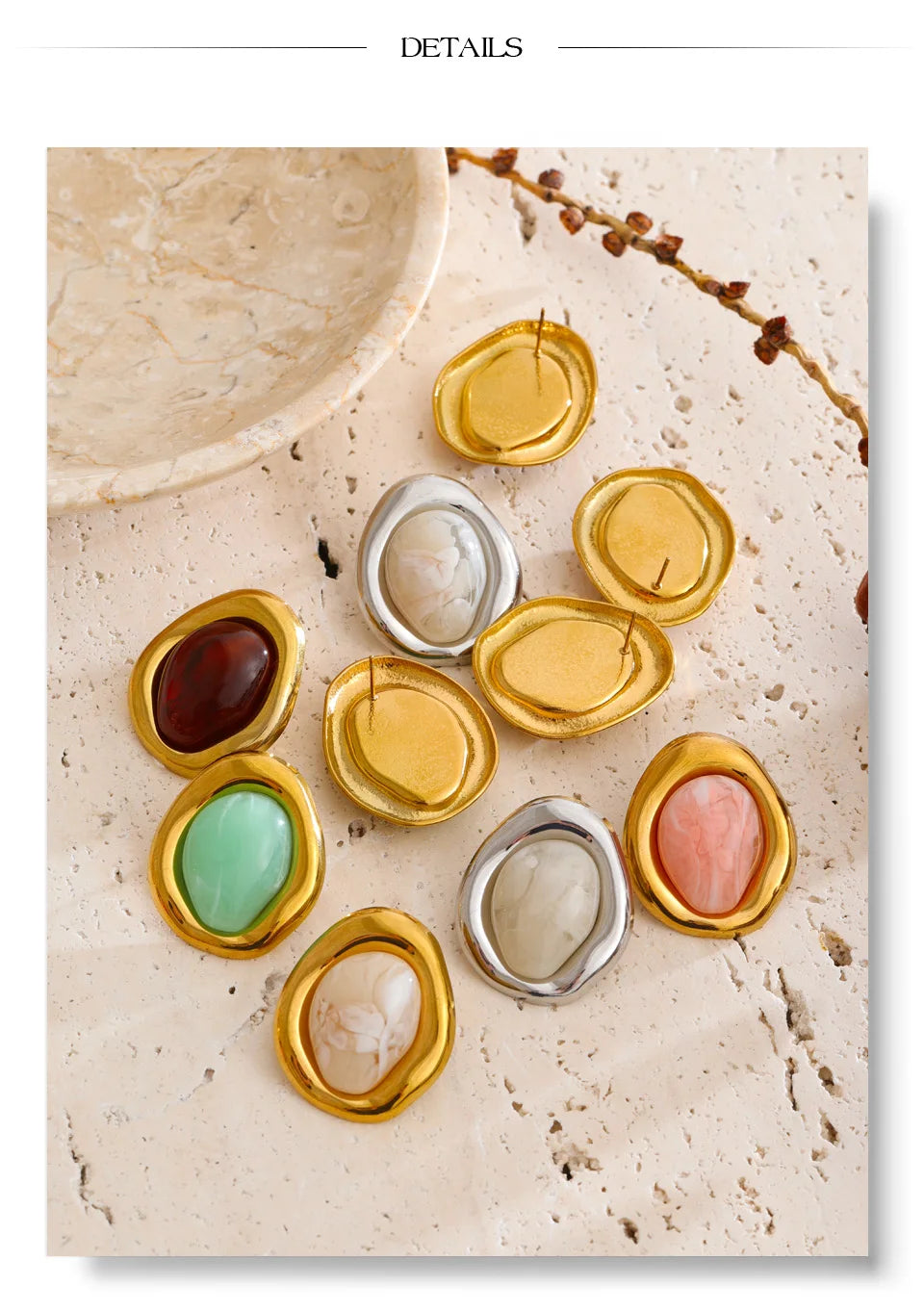 Resin Multi-Color Geometric Earrings — Stainless Steel with Resin · PS1558