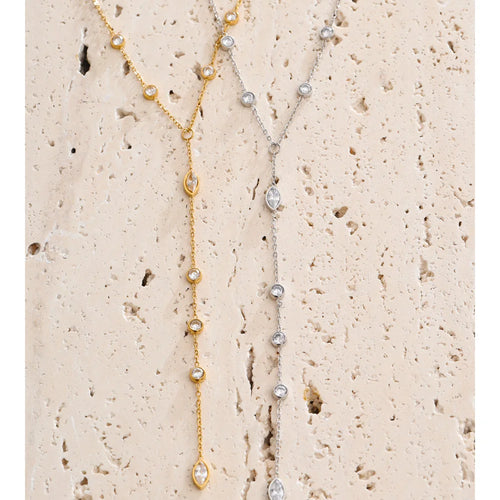 Cubic zirconia geometric chain necklace in gold-plated stainless steel with cubic zirconia.